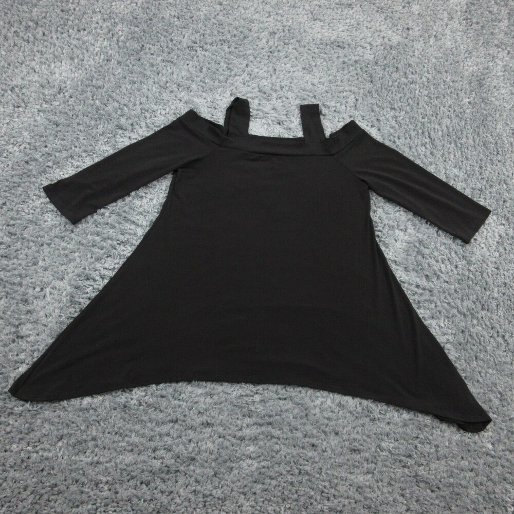 Clara Sun Woo Shirt Womens Medium Black Off Shoulder 3/4 Sleeve Flare Hem USA